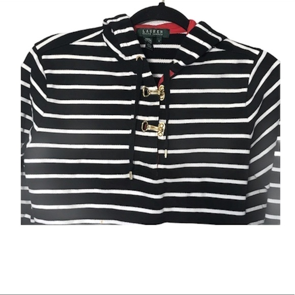 Lauren Ralph Lauren Black White Striped Pullov T98 - Picture 2 of 4